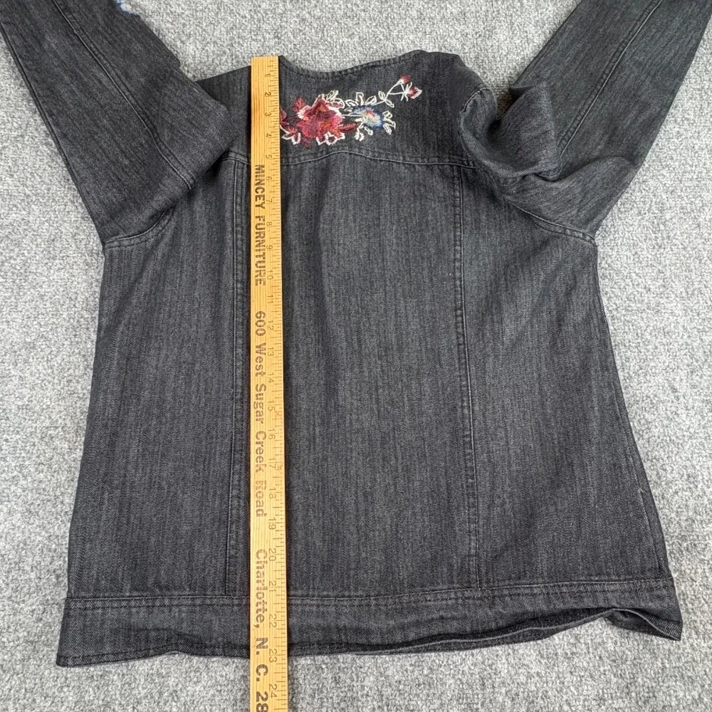 Vintage Hannah Denim Jacket Womens S Black Y2K Floral Embroidered Boho‎ Fairy